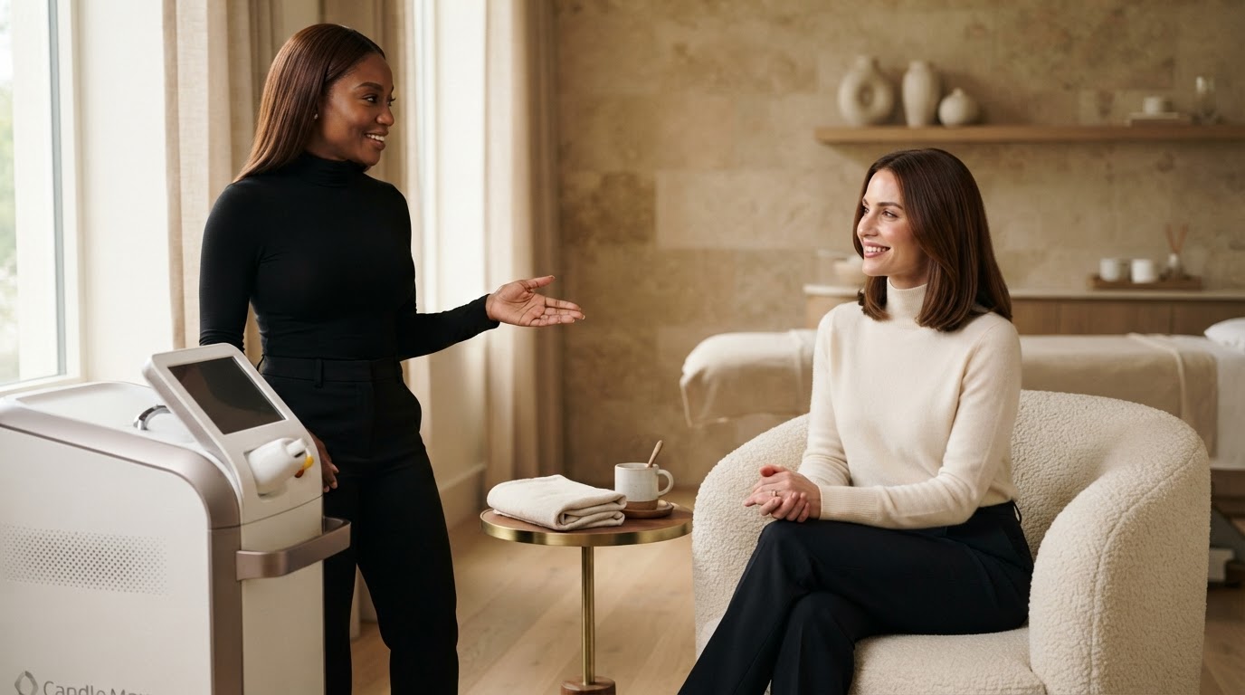 Med spa provider consulting with a laser hair removal client