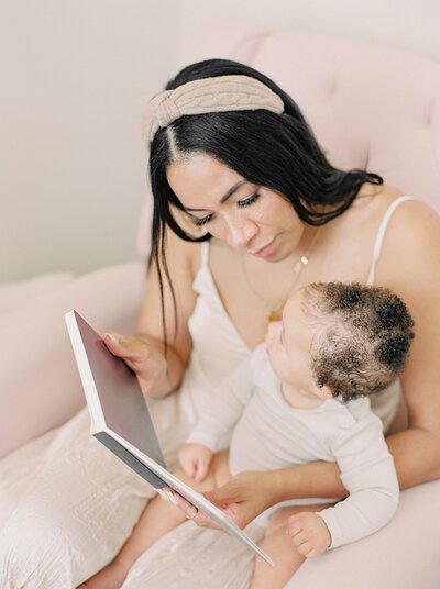 Mom and son working and playing