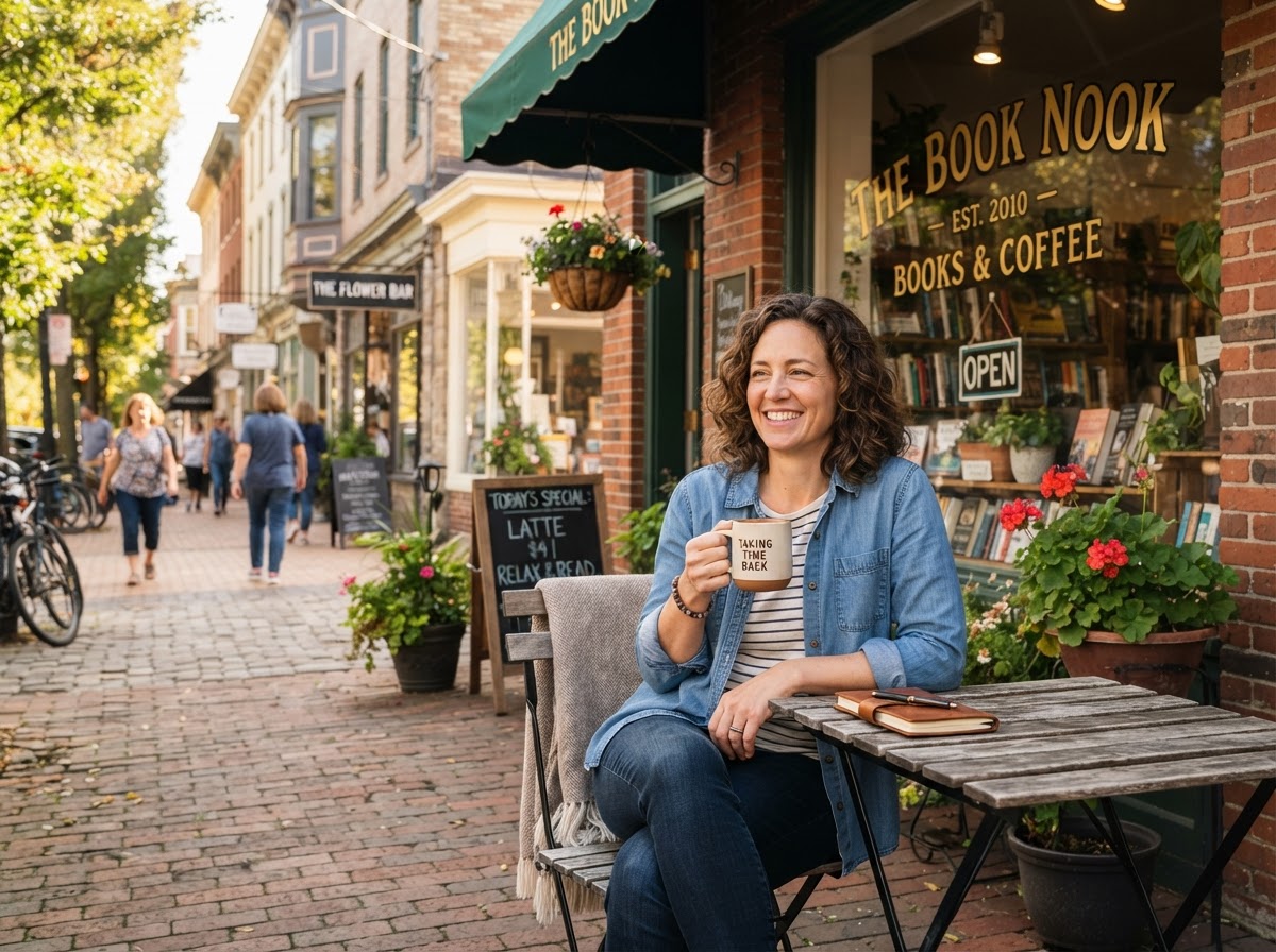 Relaxed business owner enjoying a peaceful break outside their shop