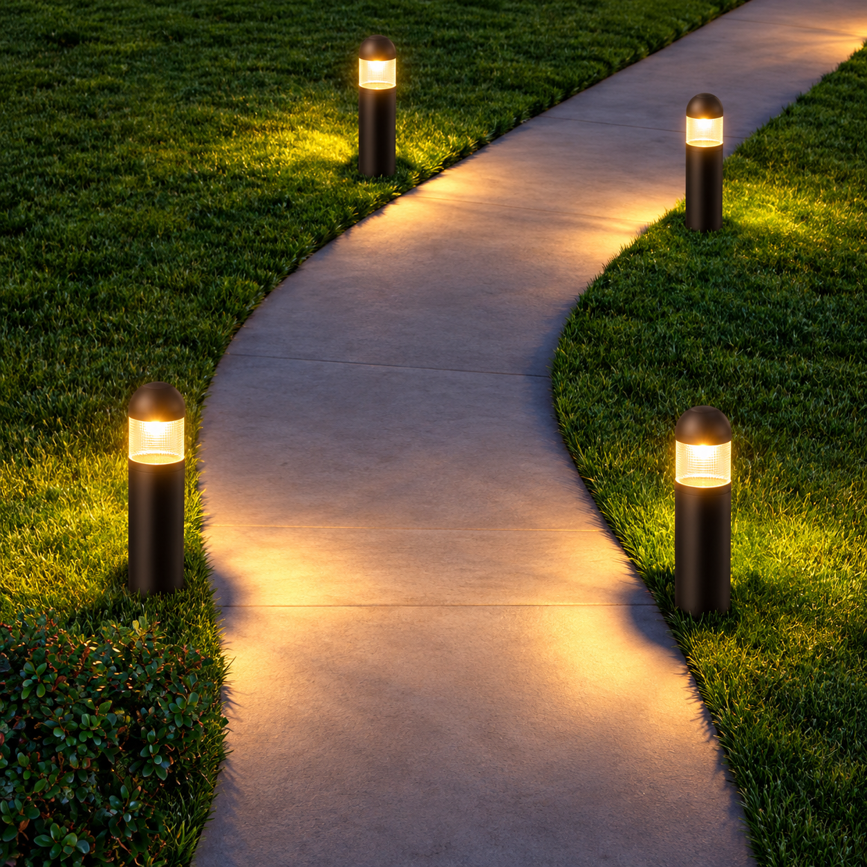 Exterior illuminated pathway and landscape bollard lighting