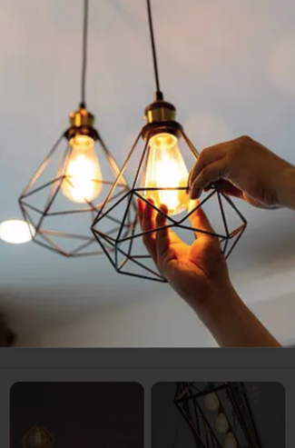 Decorative geometric metal cage pendant lighting with warm filament bulbs