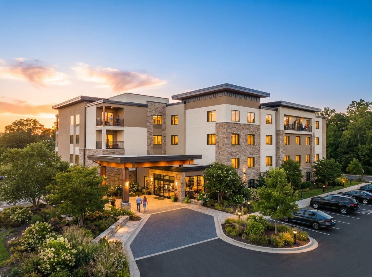 Fairfield Inn and Suites Atlanta Stonecrest hotel building at golden hour