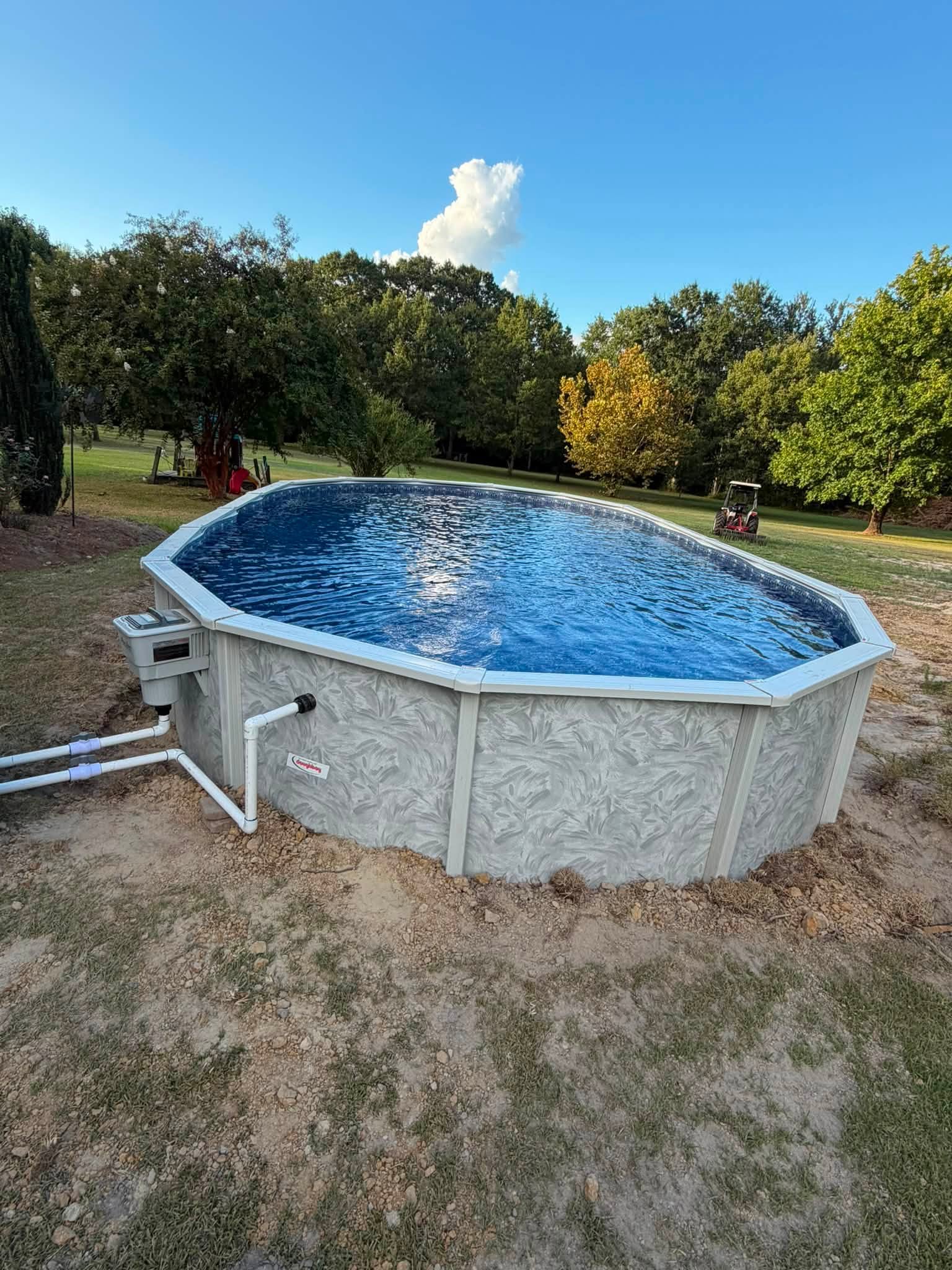 Above-ground pool in a backyard