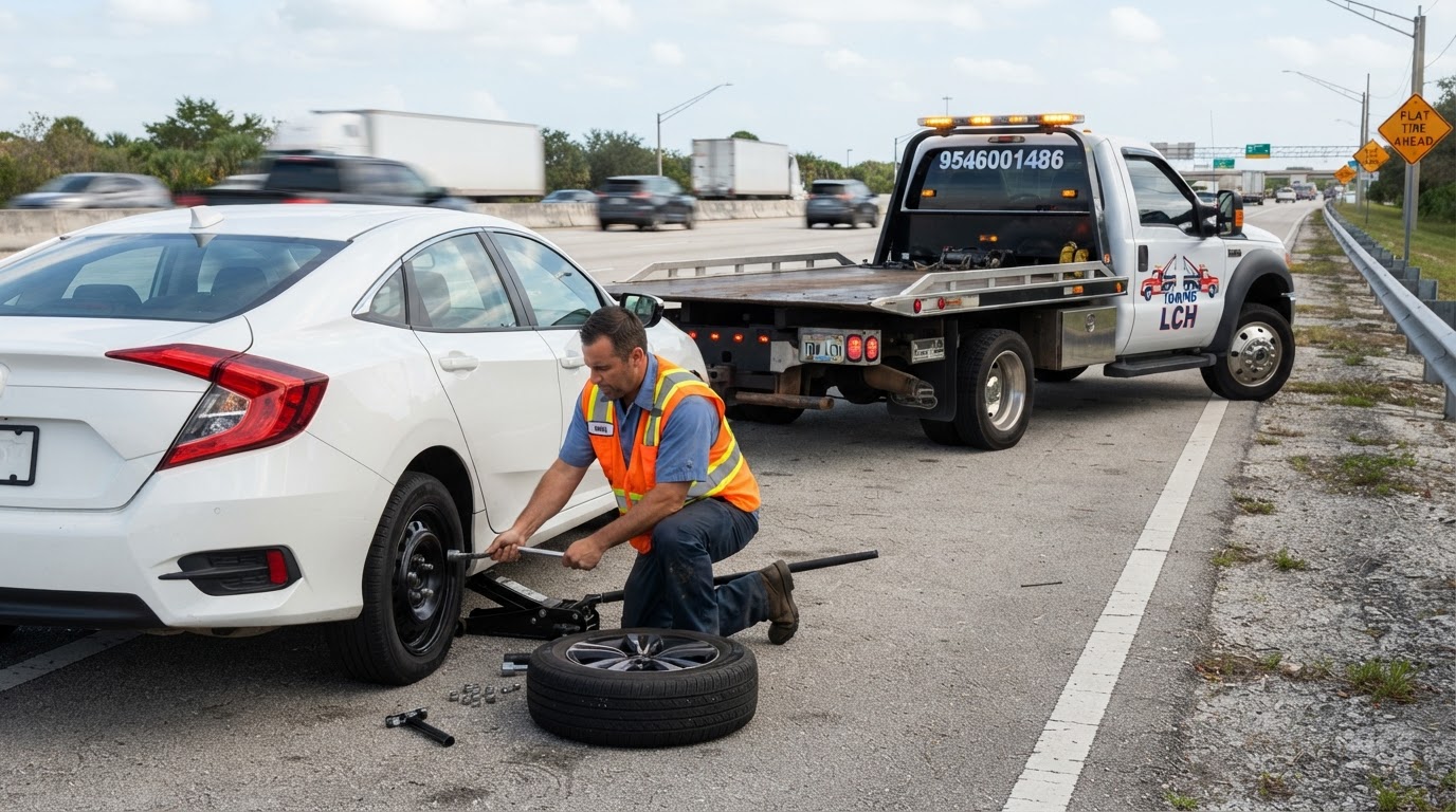 Towing LCH safety first post: Florida Move Over Law reminder: When you see amber and emergency lights on the shoulder of... — flatbed towing and roadside service in Davenport, Florida