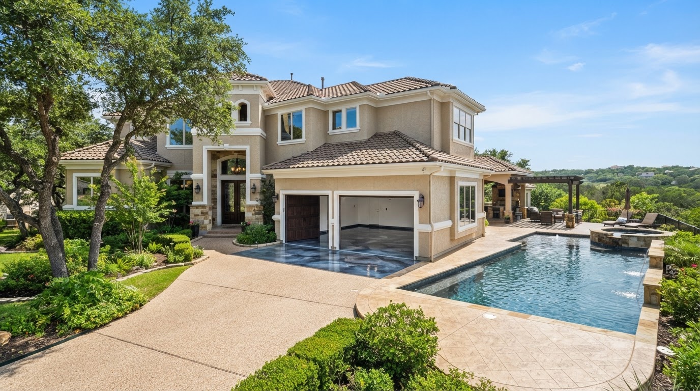 Premium Garden Ridge home with freshly painted stucco exterior, detailed trim, and coated garage floor