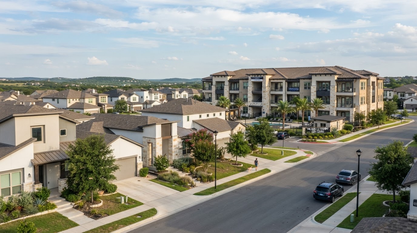 Freshly painted Live Oak San Antonio residential neighborhood with multifamily apartments
