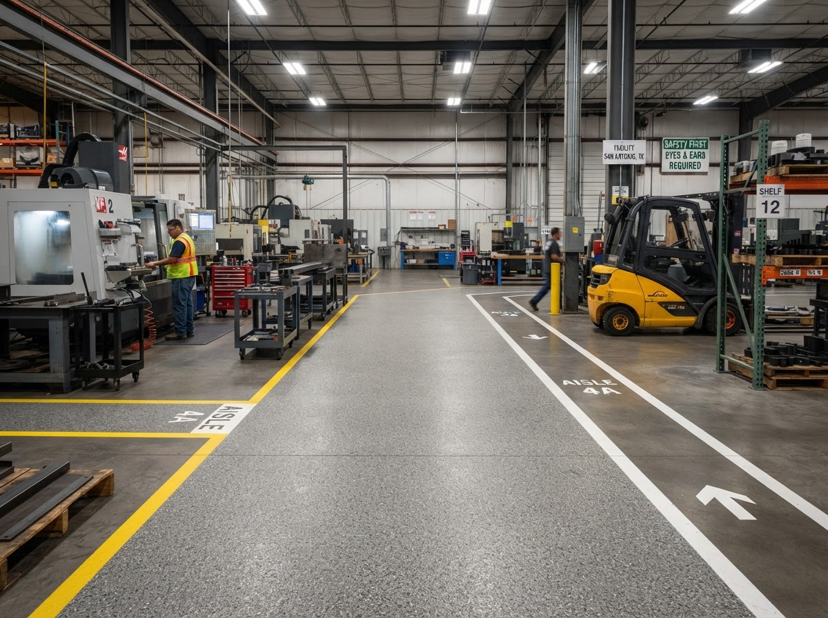 Industrial resinous floor coating inside a San Antonio facility