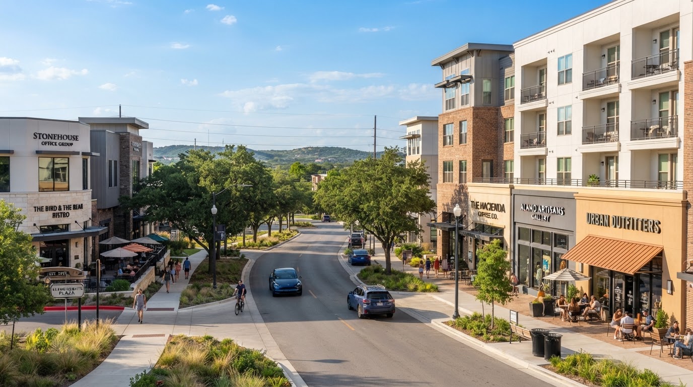 Freshly painted retail and office commercial corridor in Leon Valley San Antonio