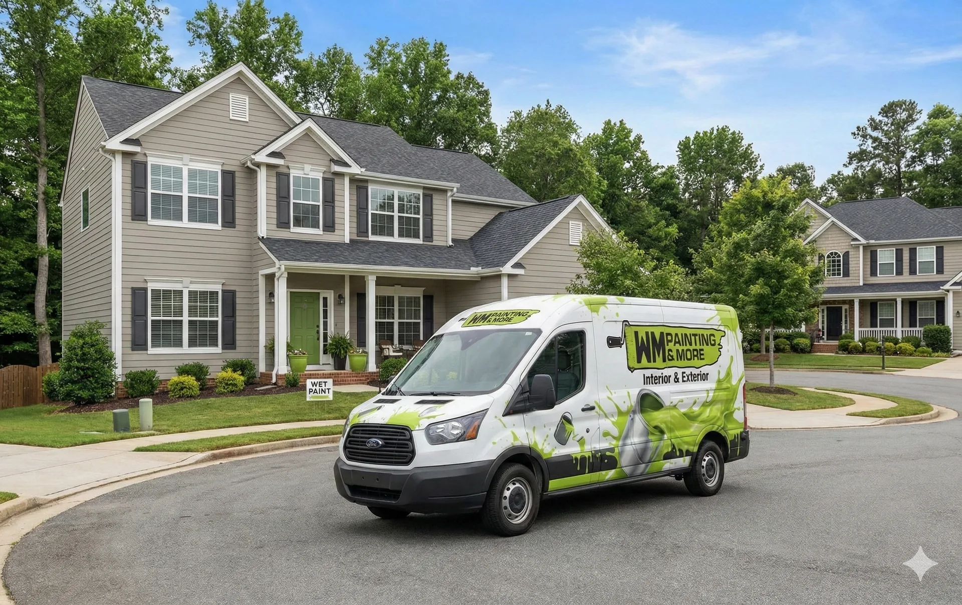 WM Painting & More work van in front of home