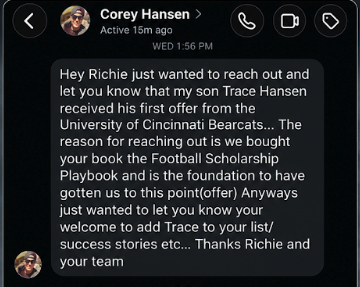 Corey Hansen DM — Trace Hansen received first offer from University of Cincinnati Bearcats