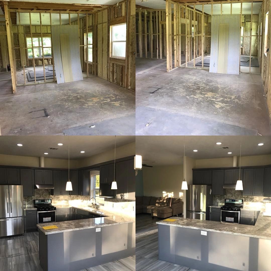 Active home renovation, open concept wall framing and subfloor work by Bastille Construction