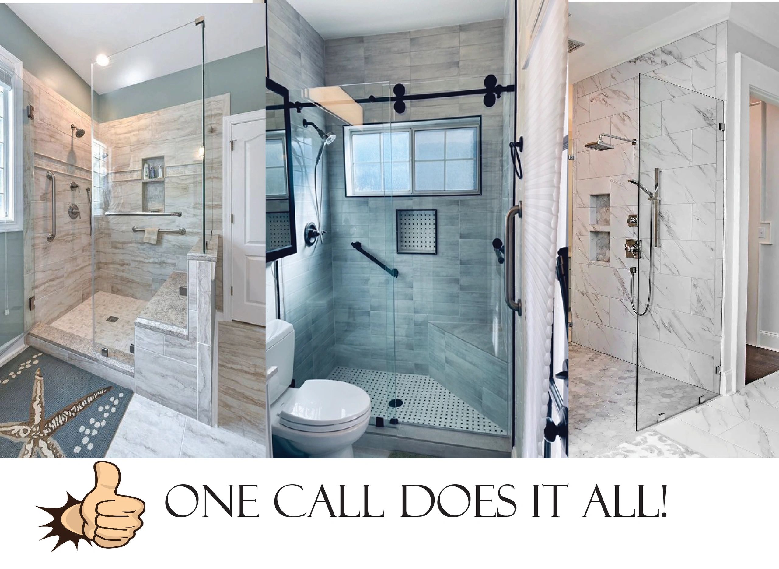 Custom master bathroom walk-in shower remodel with barn-door sliding glass by Bastille Construction