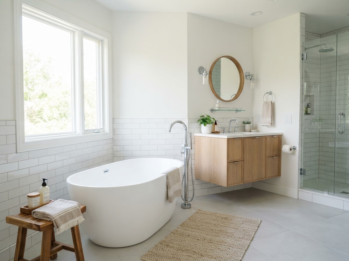 Bathroom remodel plumbing completed by Leader Plumbing