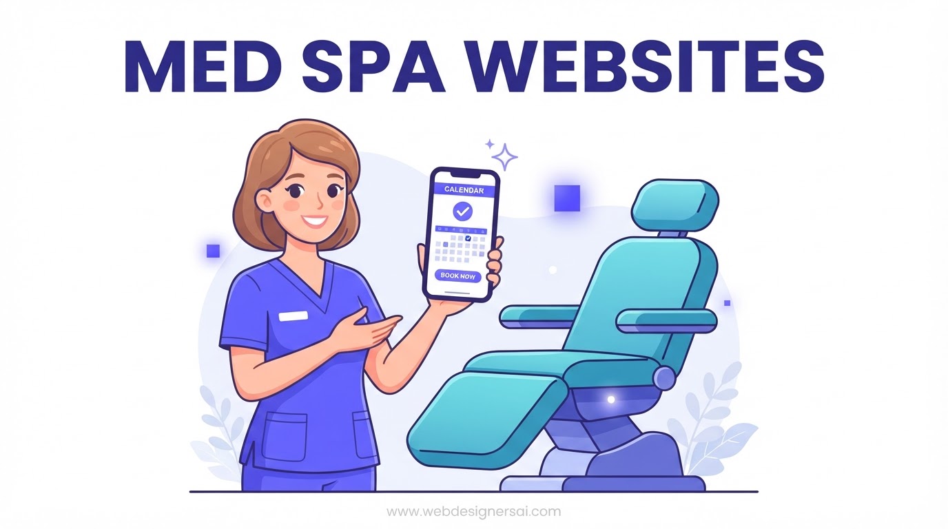 Cartoon illustration of Med Spas website development by Web Designers AI