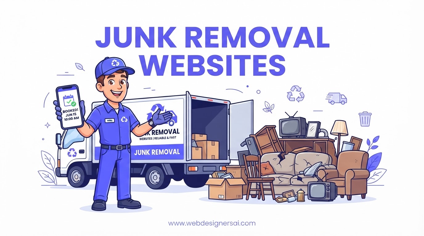Cartoon illustration of Junk Removal Companies website development by Web Designers AI