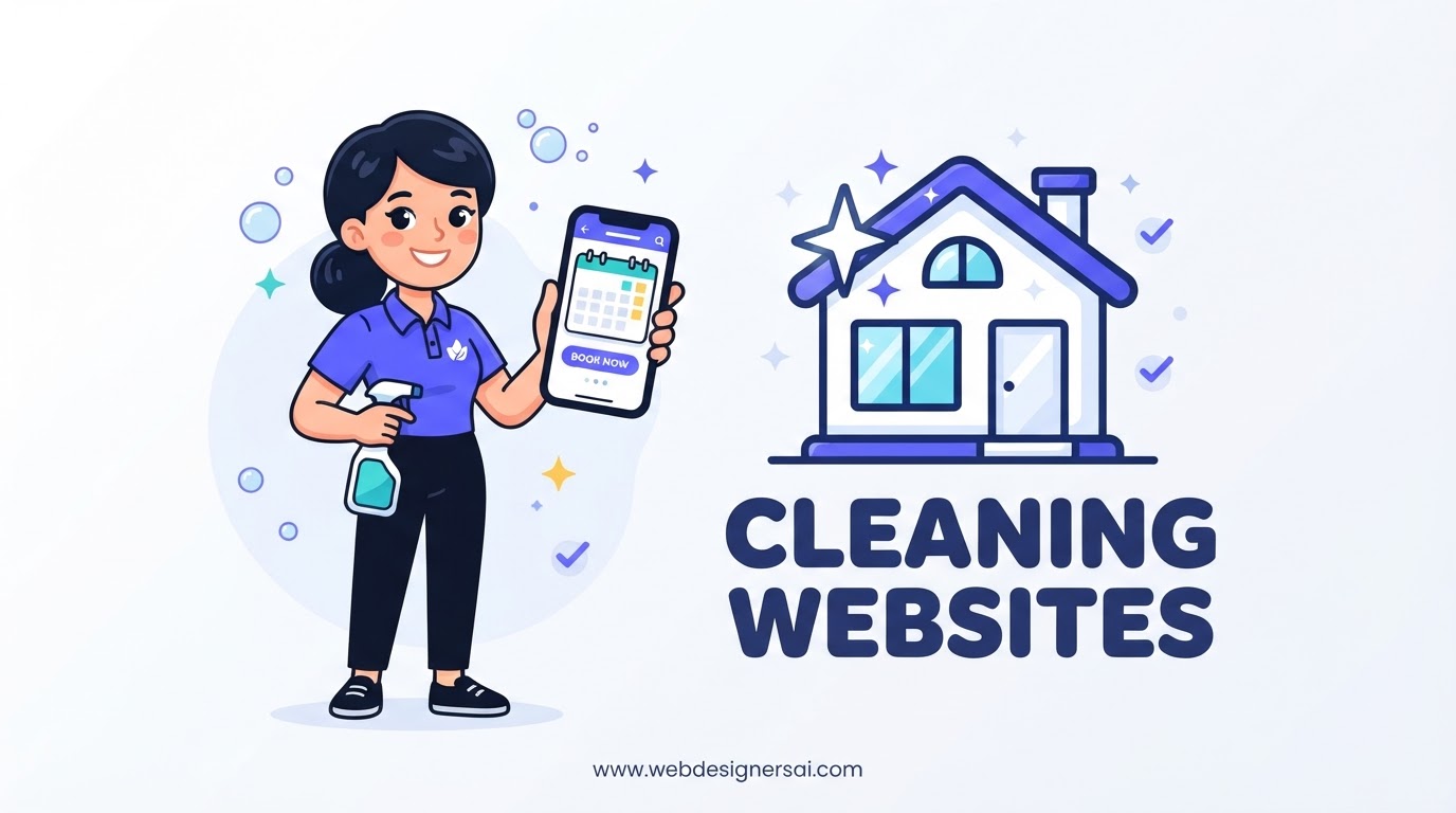 Cartoon illustration of Cleaning Companies website development by Web Designers AI
