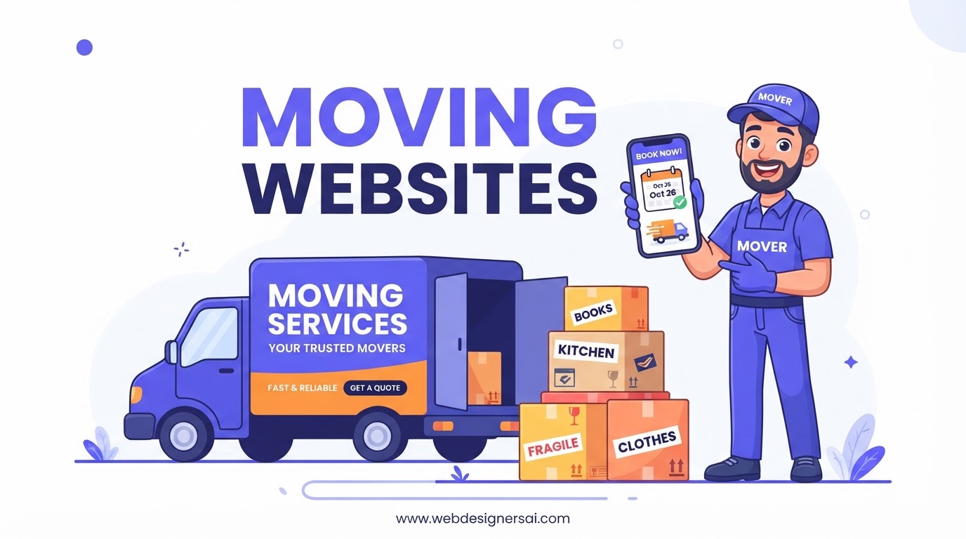 Cartoon illustration of Moving Companies website development by Web Designers AI