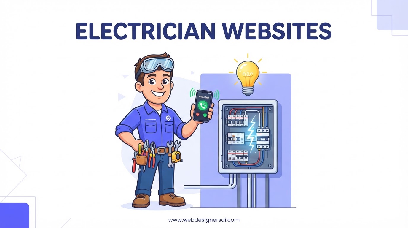 Cartoon illustration of Electricians website development by Web Designers AI