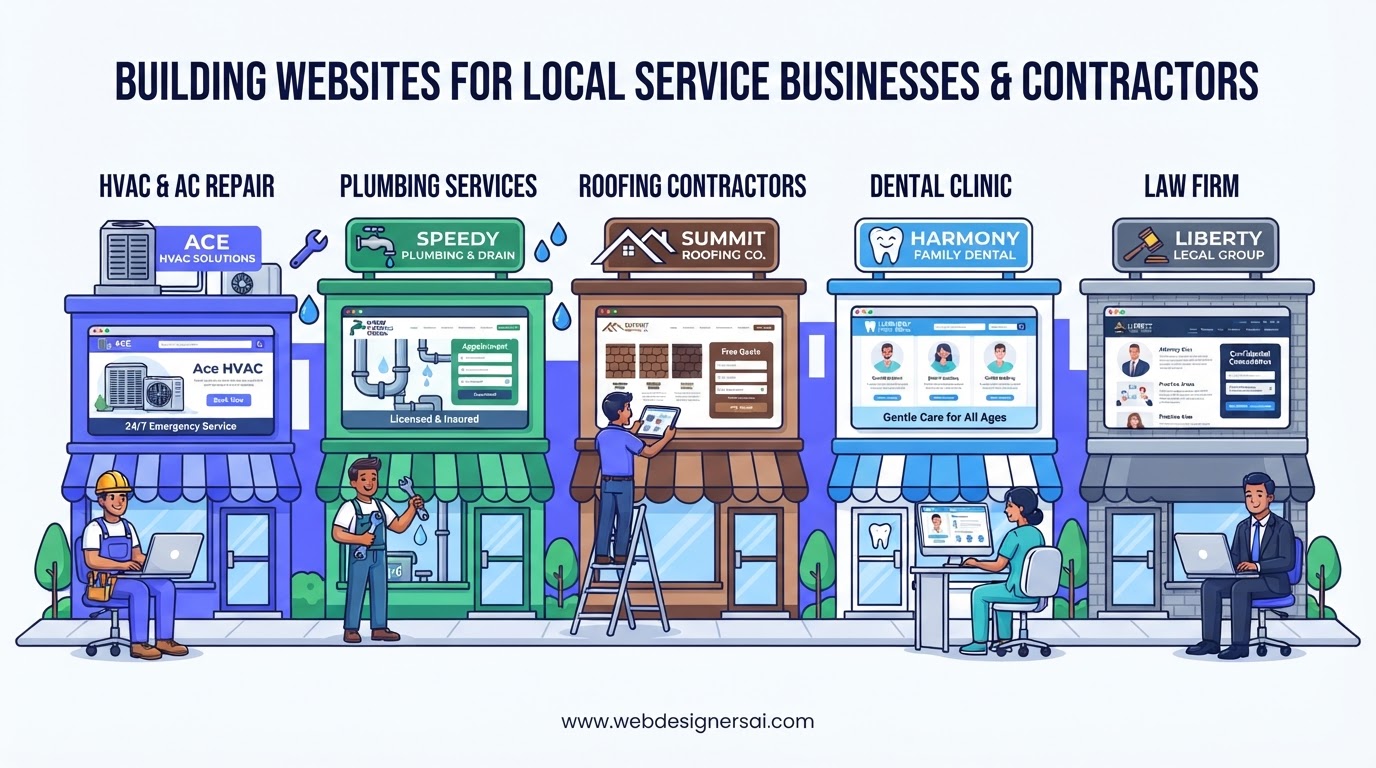 Cartoon illustration explaining website development in South Dakota