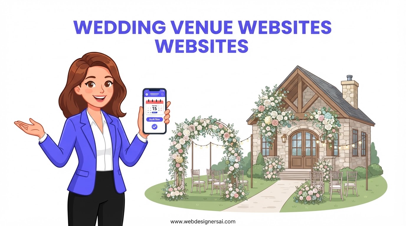 Cartoon illustration of Wedding Venues website development by Web Designers AI