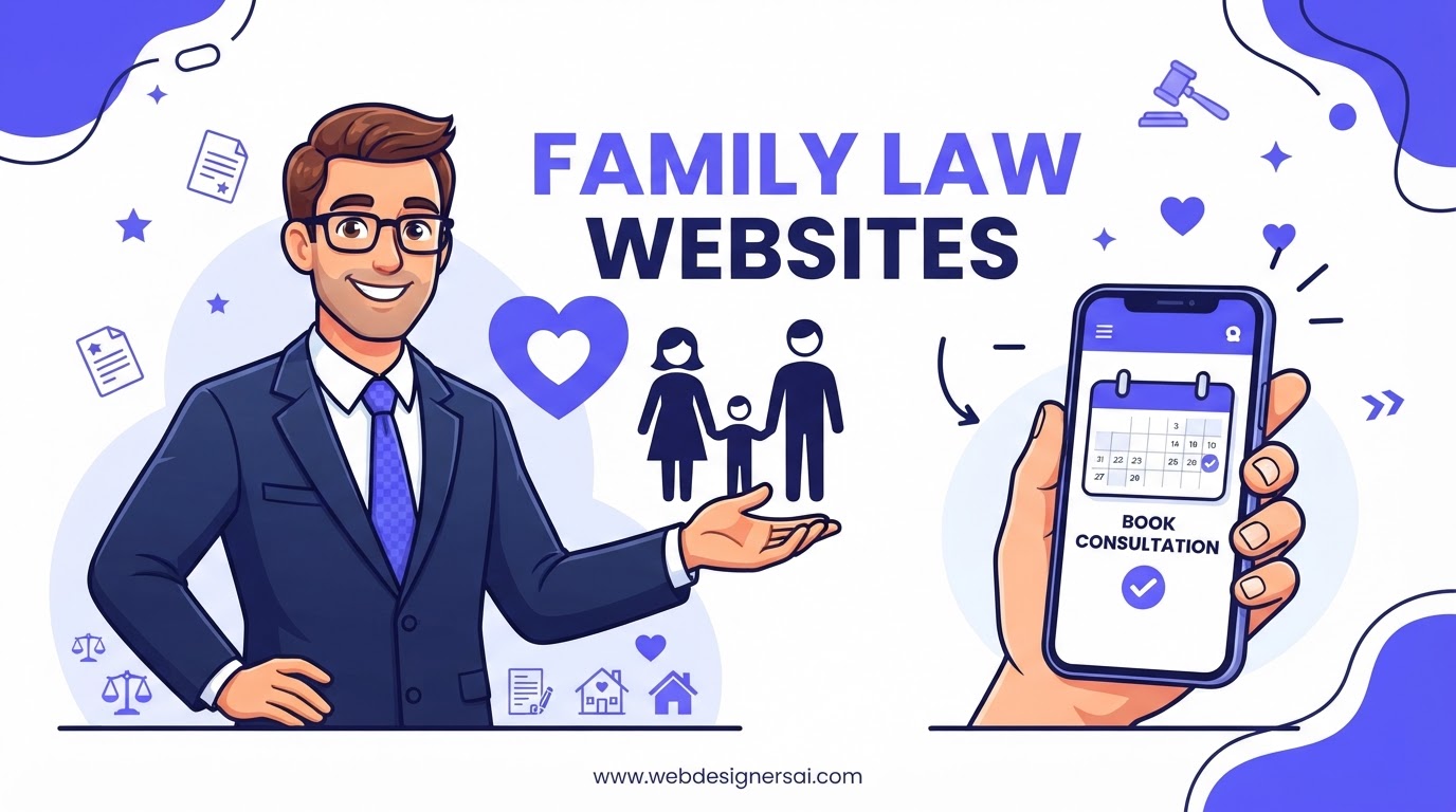 Cartoon illustration of Family / Divorce Lawyers website development by Web Designers AI