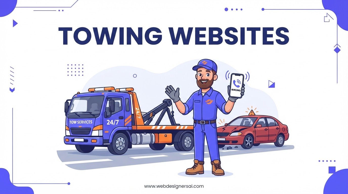 Cartoon illustration of Towing Companies website development by Web Designers AI
