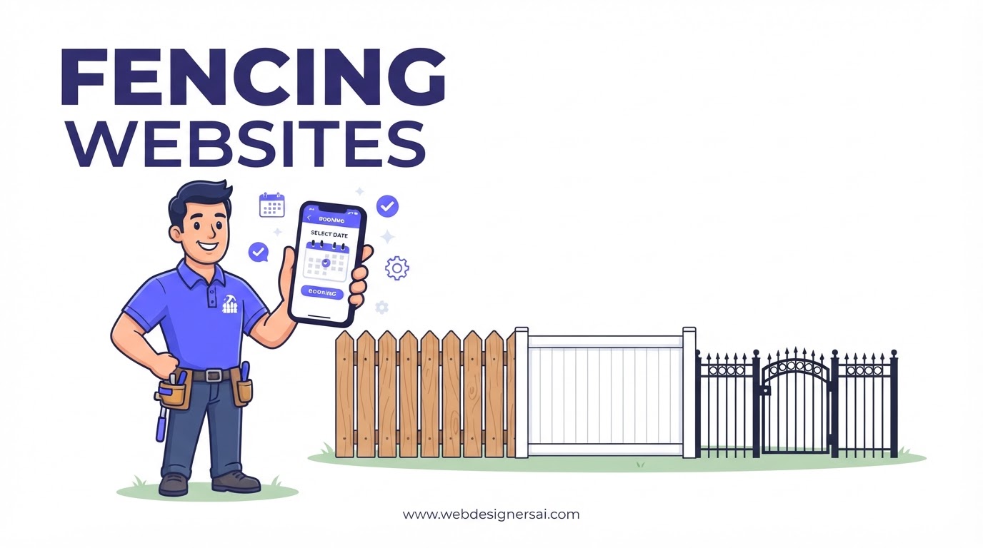 Cartoon illustration of Fencing Contractors website development by Web Designers AI