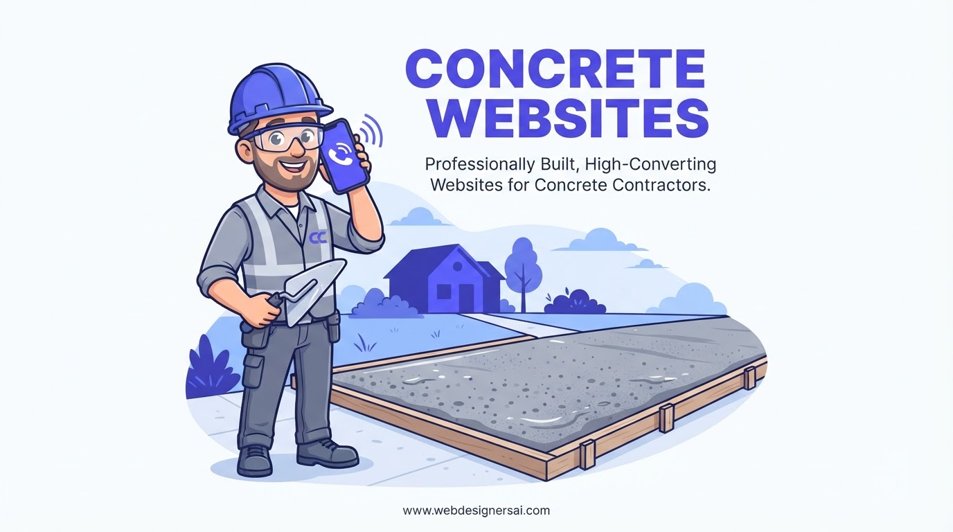 Cartoon illustration of Concrete Contractors website development by Web Designers AI
