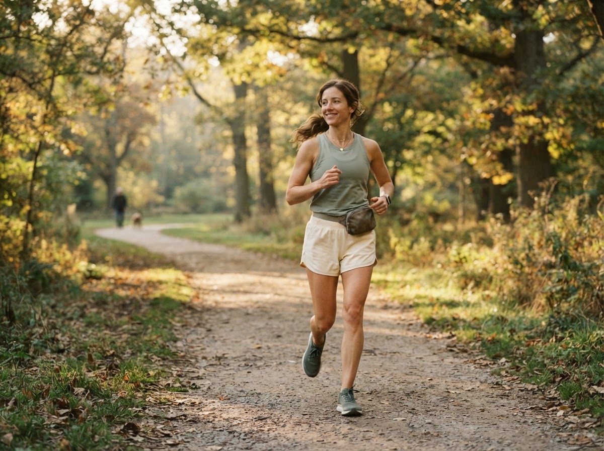 A relaxed morning jog along a park path