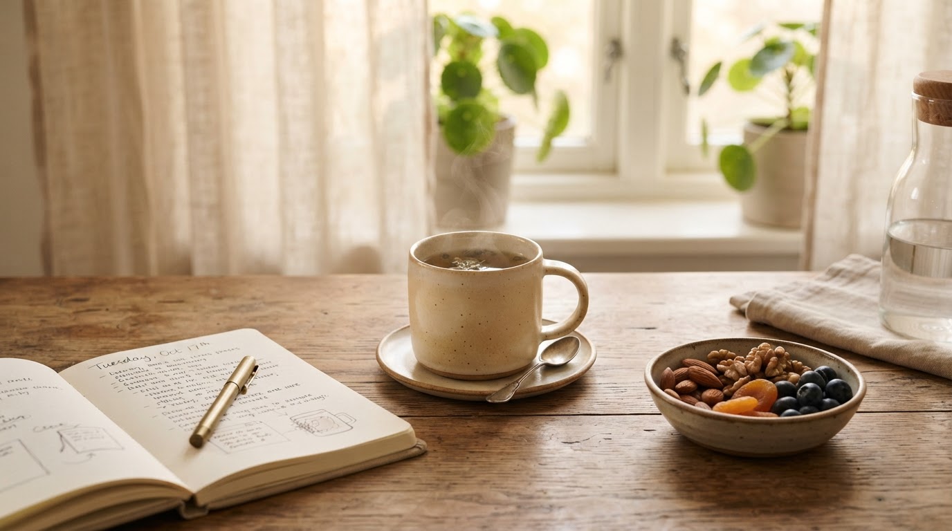 A naturally lit morning routine by a window