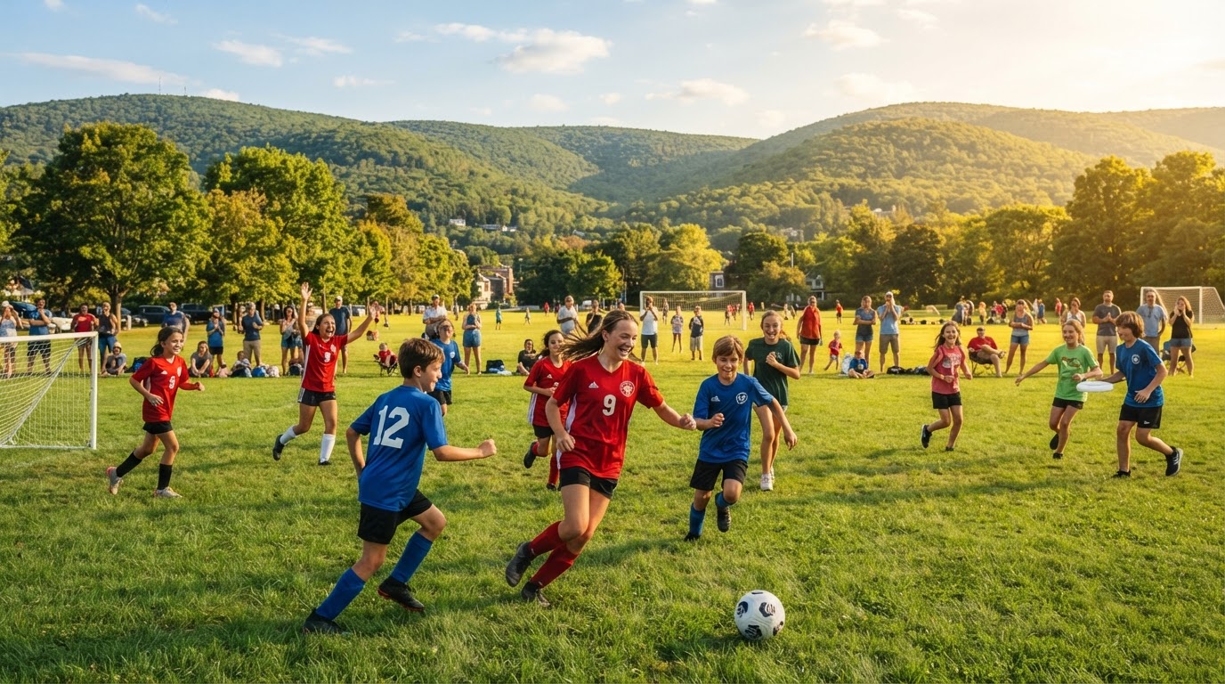 Berkshire County youth playing sports in scenic mountain setting