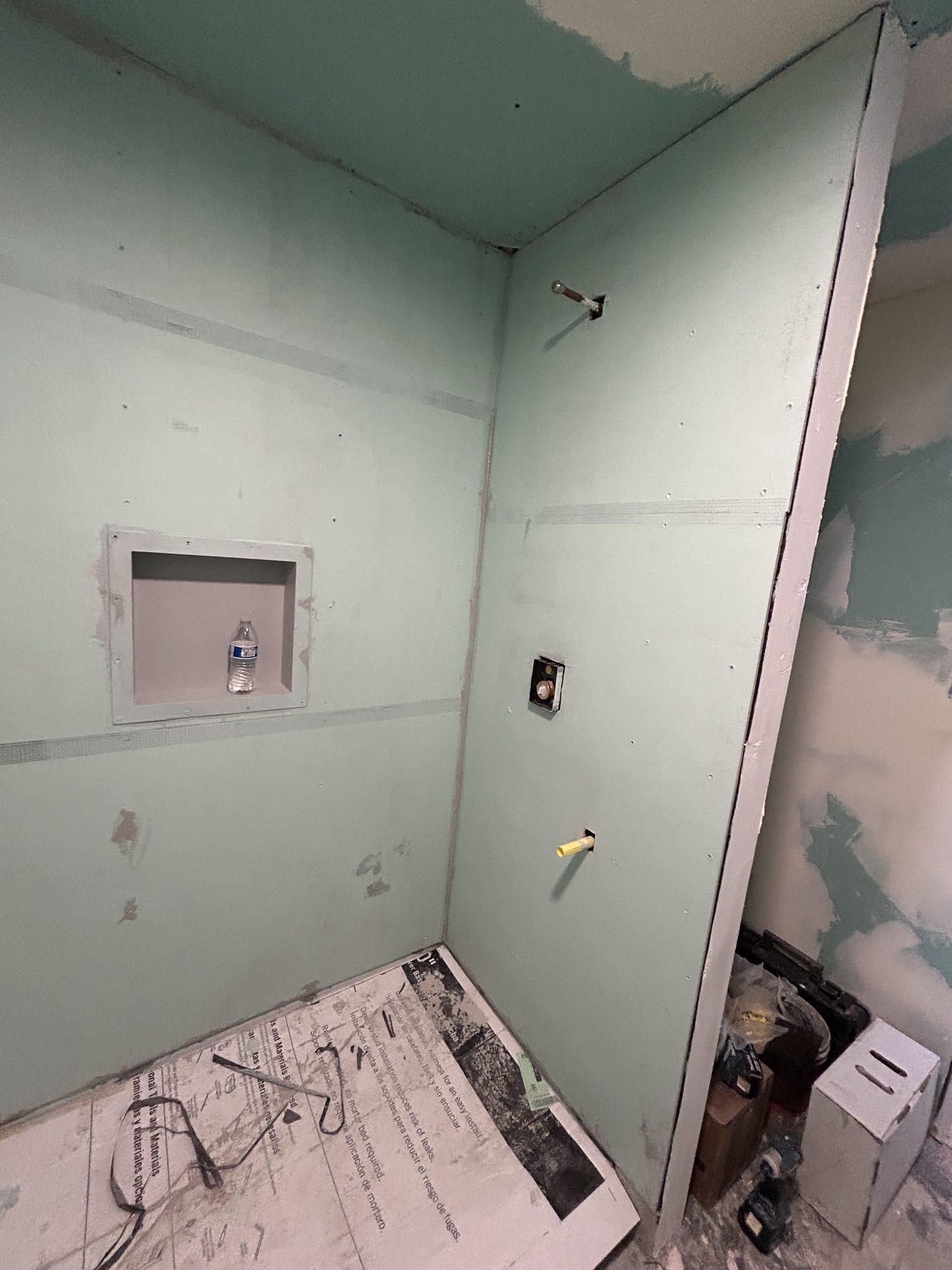 Green-board moisture-resistant drywall and niche framing in shower enclosure, Reno, NV