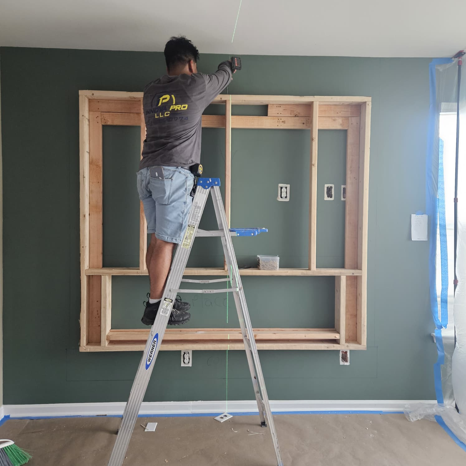Wood Framing & Laser-Level Niche Layout