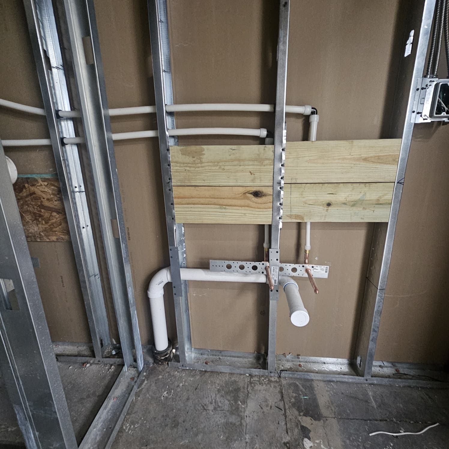 Commercial Rough Plumbing, Copper Lines & Solid Backing