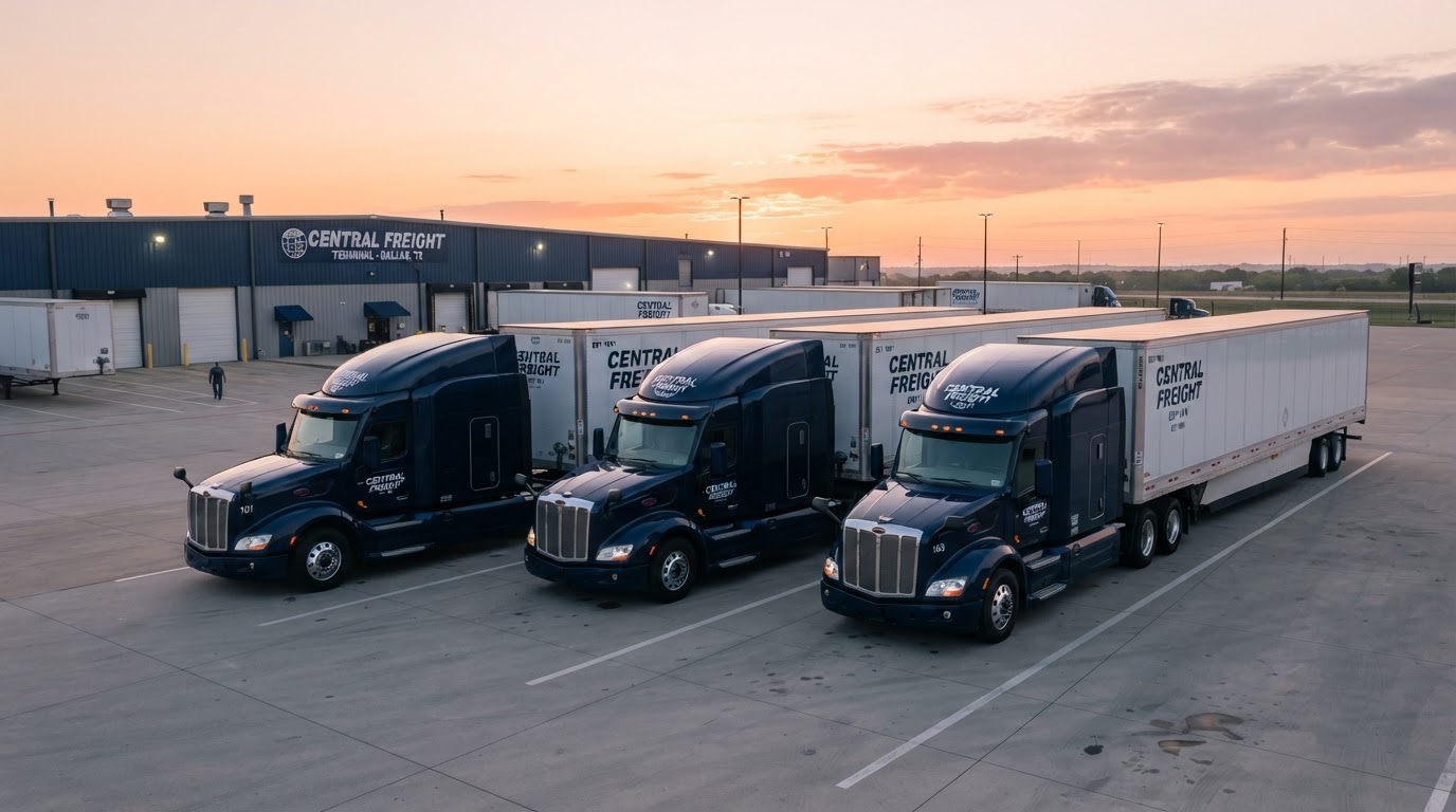 Central Freight Class 8 sleeper fleet lined up at the Louisville terminal