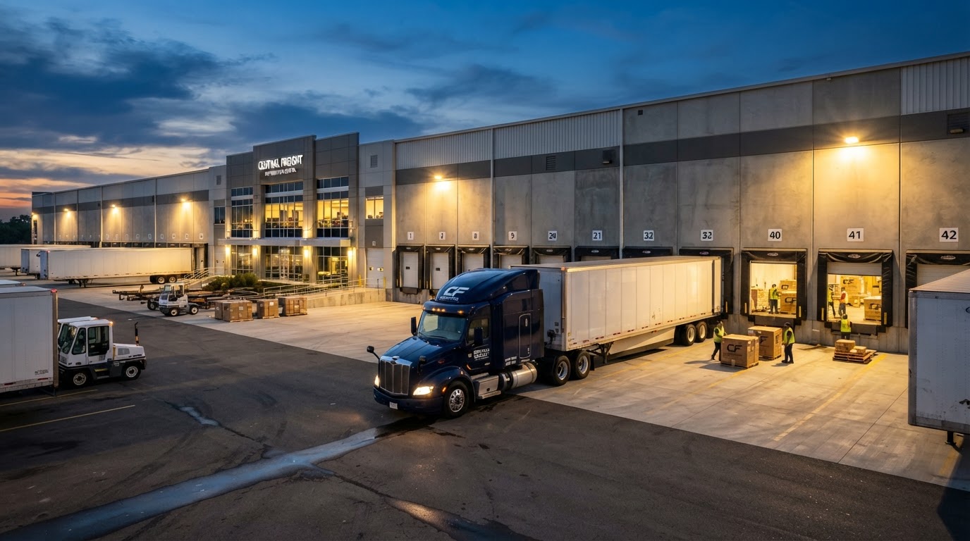 Central Freight regional logistics distribution center with dry van at the dock