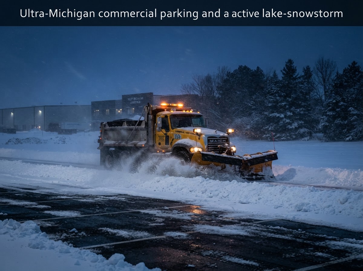 Heavy-duty commercial snow plowing in West Michigan