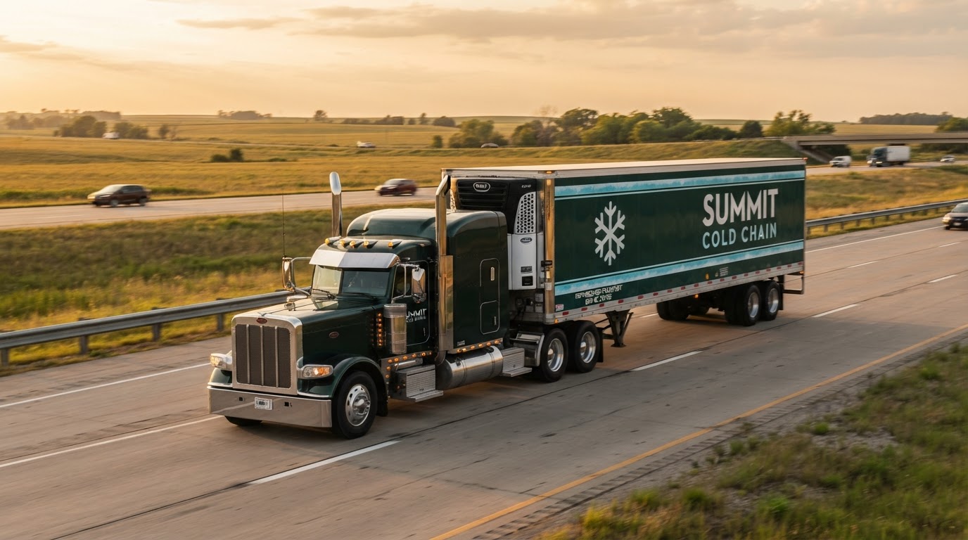 Summit Cold Chain branded reefer truck on a Midwest interstate