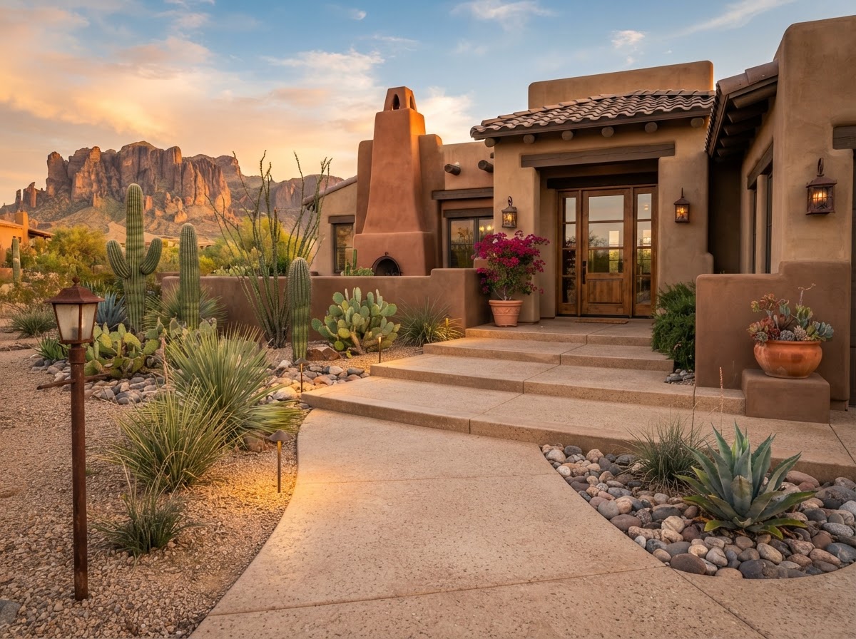 Decorative concrete walkway and entry steps