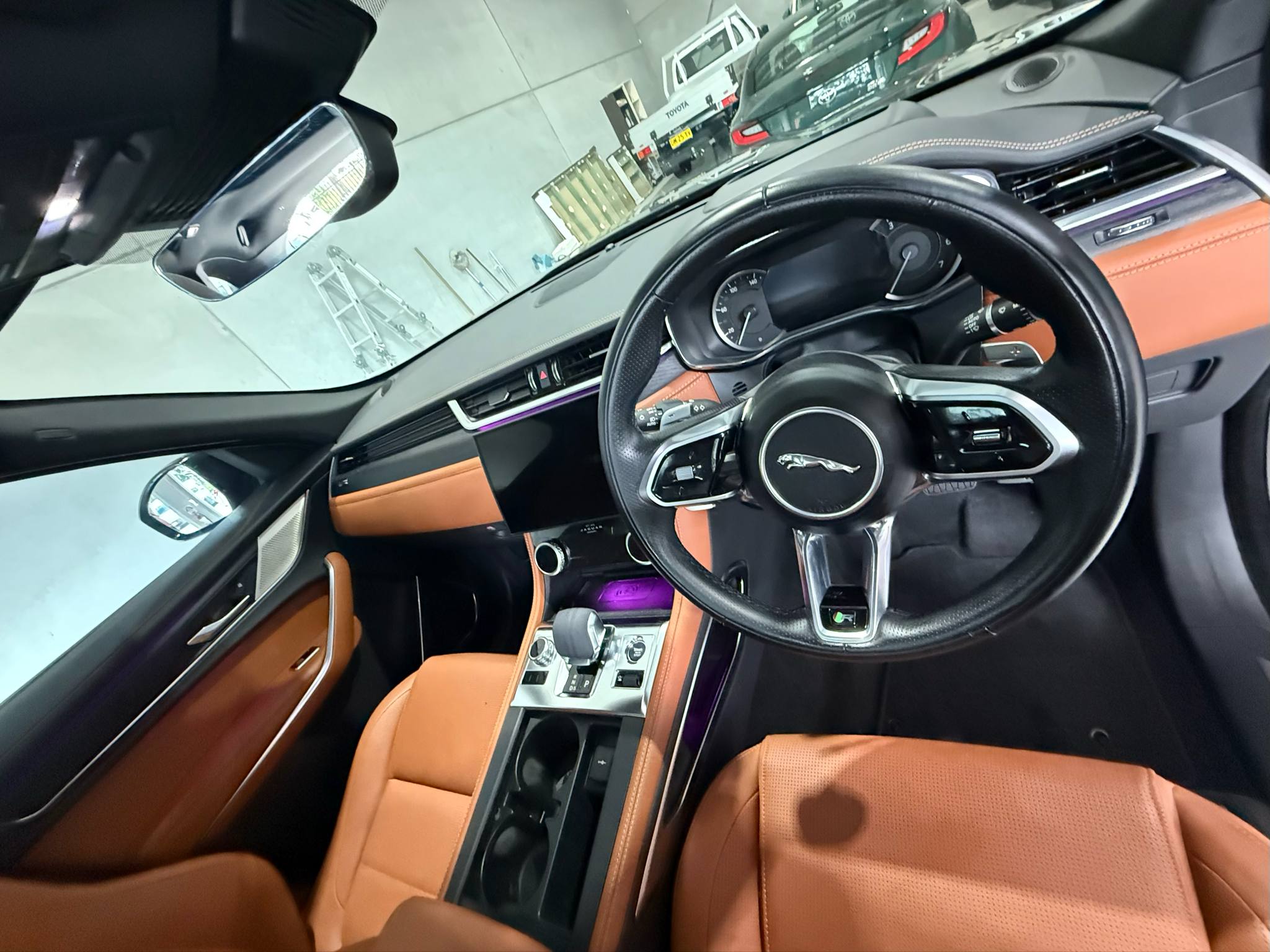 Luxury tan leather interior detail in Maitland