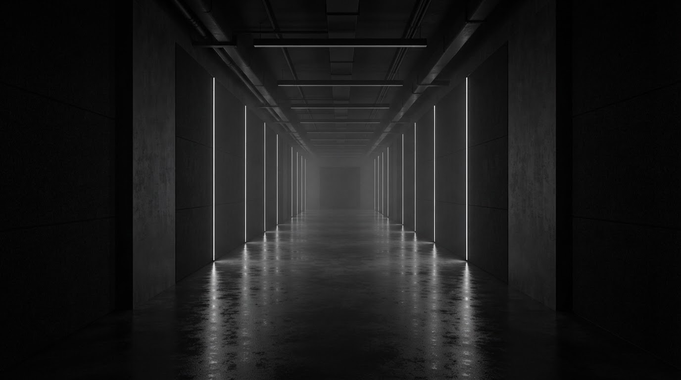 Long minimalist corridor with a vanishing point