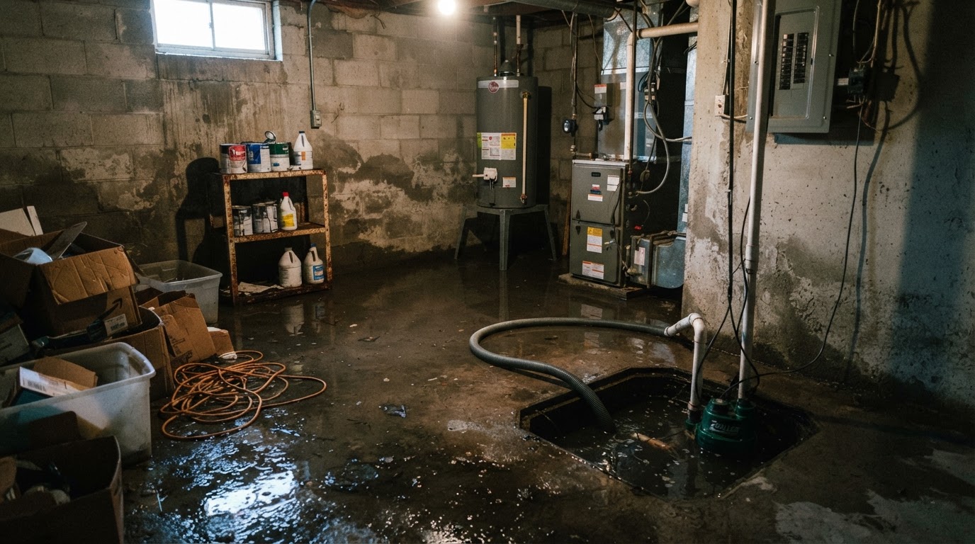 Sump pump failure water cleanup in Huntsville