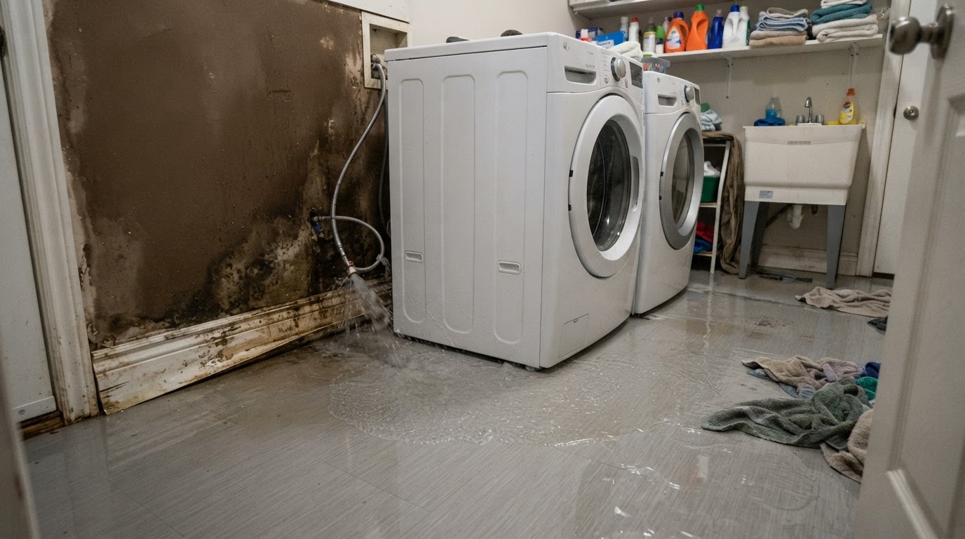 Washing machine overflow and laundry room water damage cleanup near Huntsville