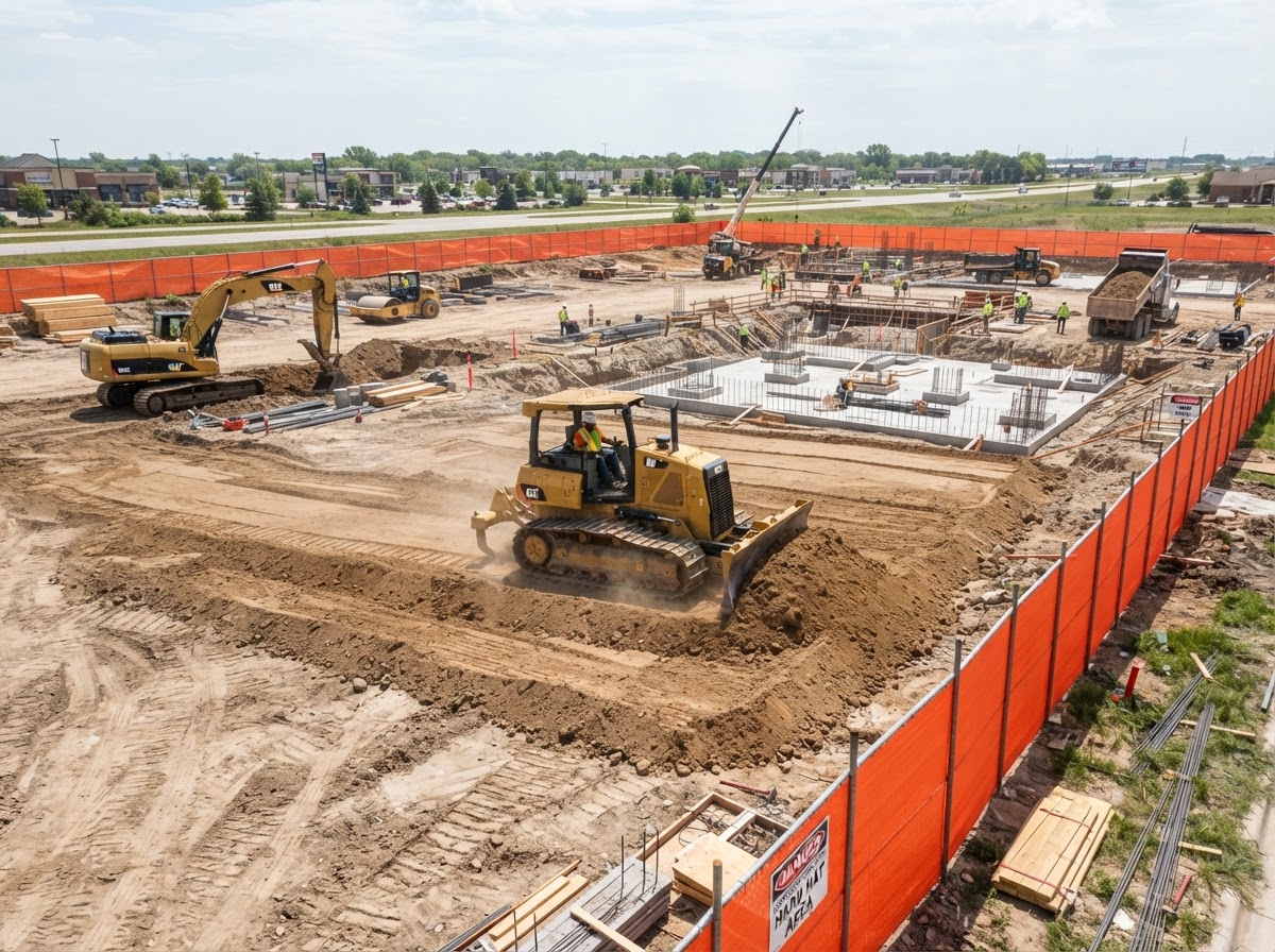 Site work grading and excavation for a commercial concrete project