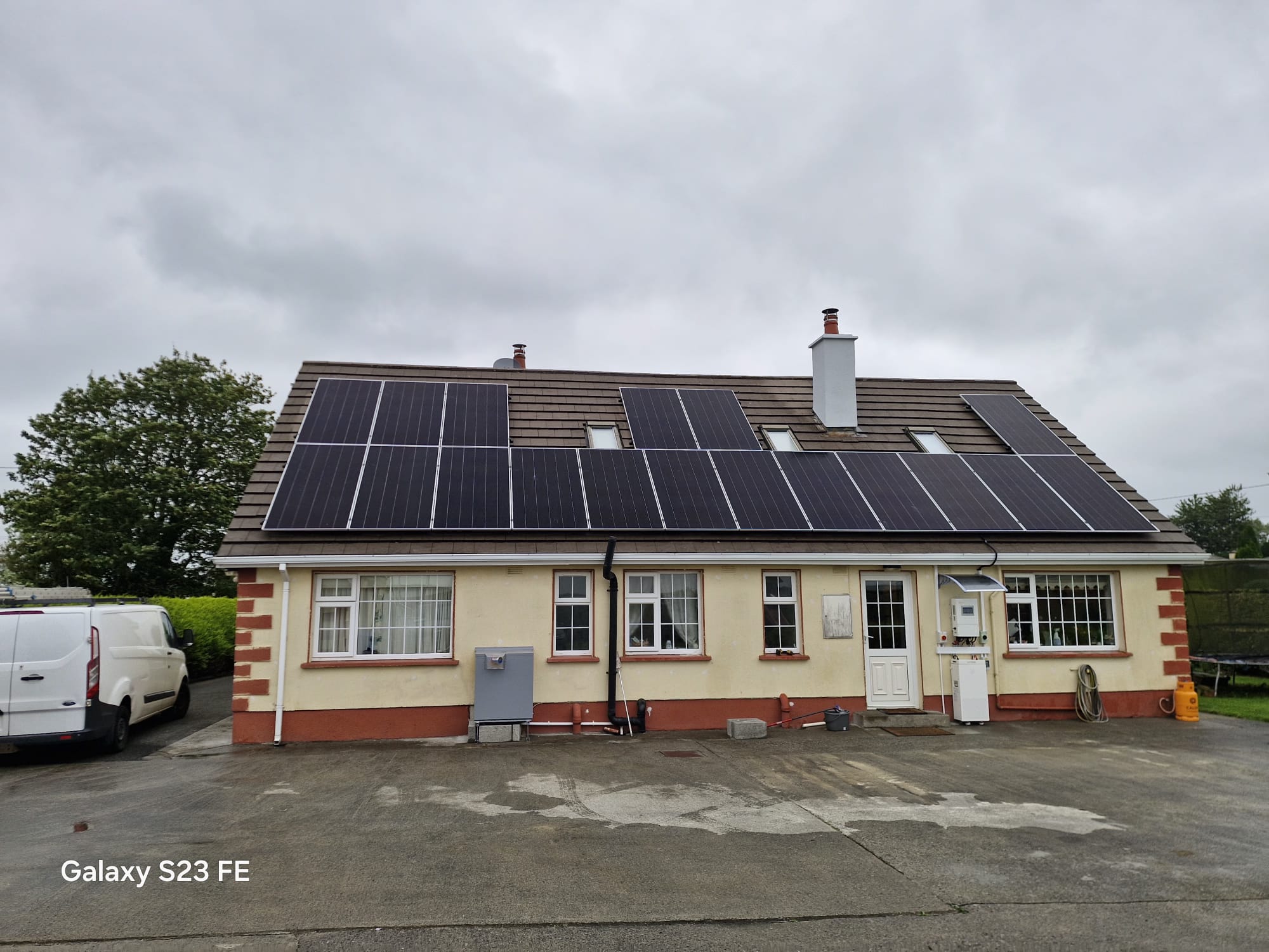 Complete residential solar PV array and battery system installation on Dublin home