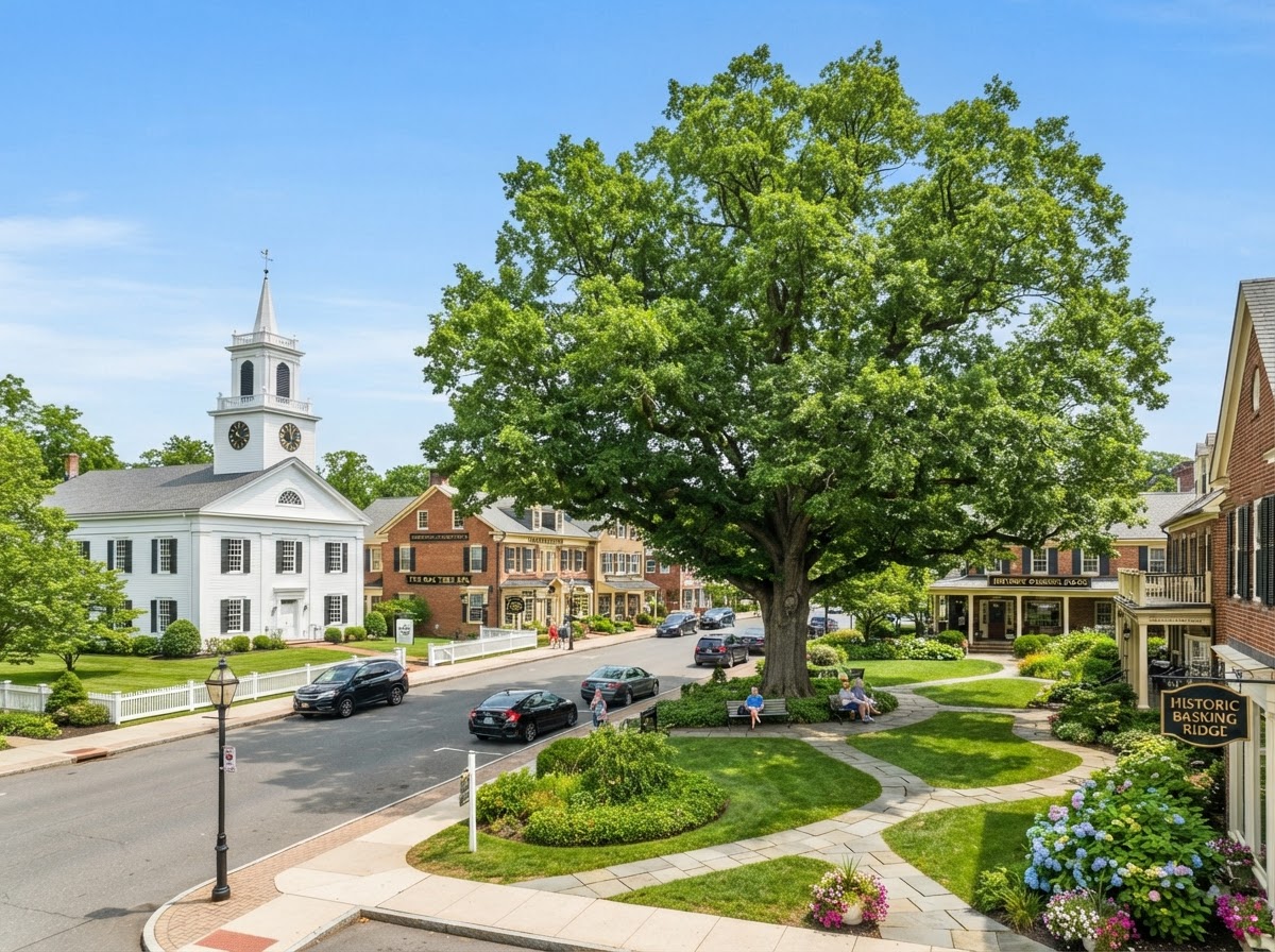 Basking Ridge, Somerset County, NJ — A historic village within Bernards Township — centered on th
