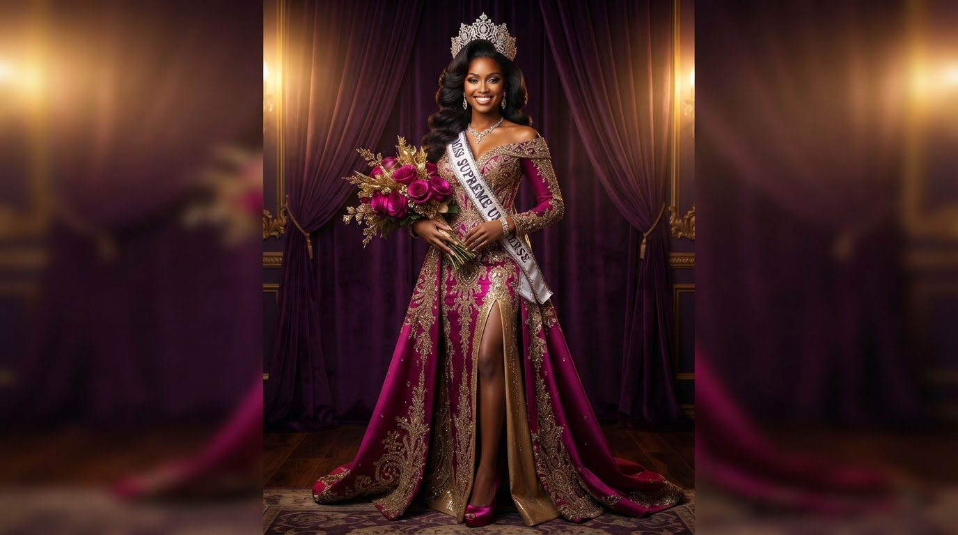 Miss New Haven Puerto Rican Queen on stage in an elegant gown and tiara