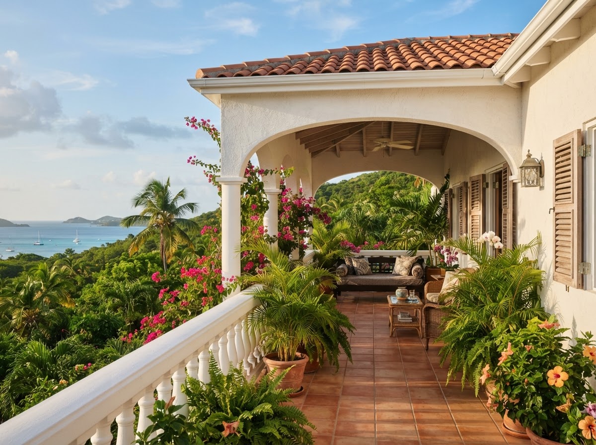 Upper apartment with an arched veranda overlooking the hillside