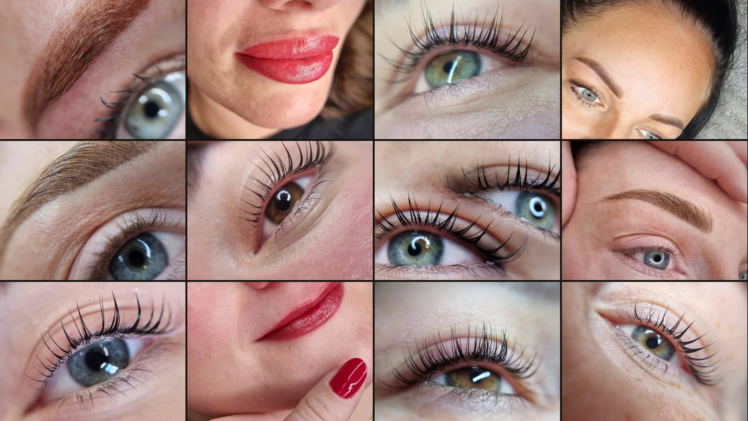 Koláž výsledků permanentního make-upu a lash liftingu Kateřiny Kobzové