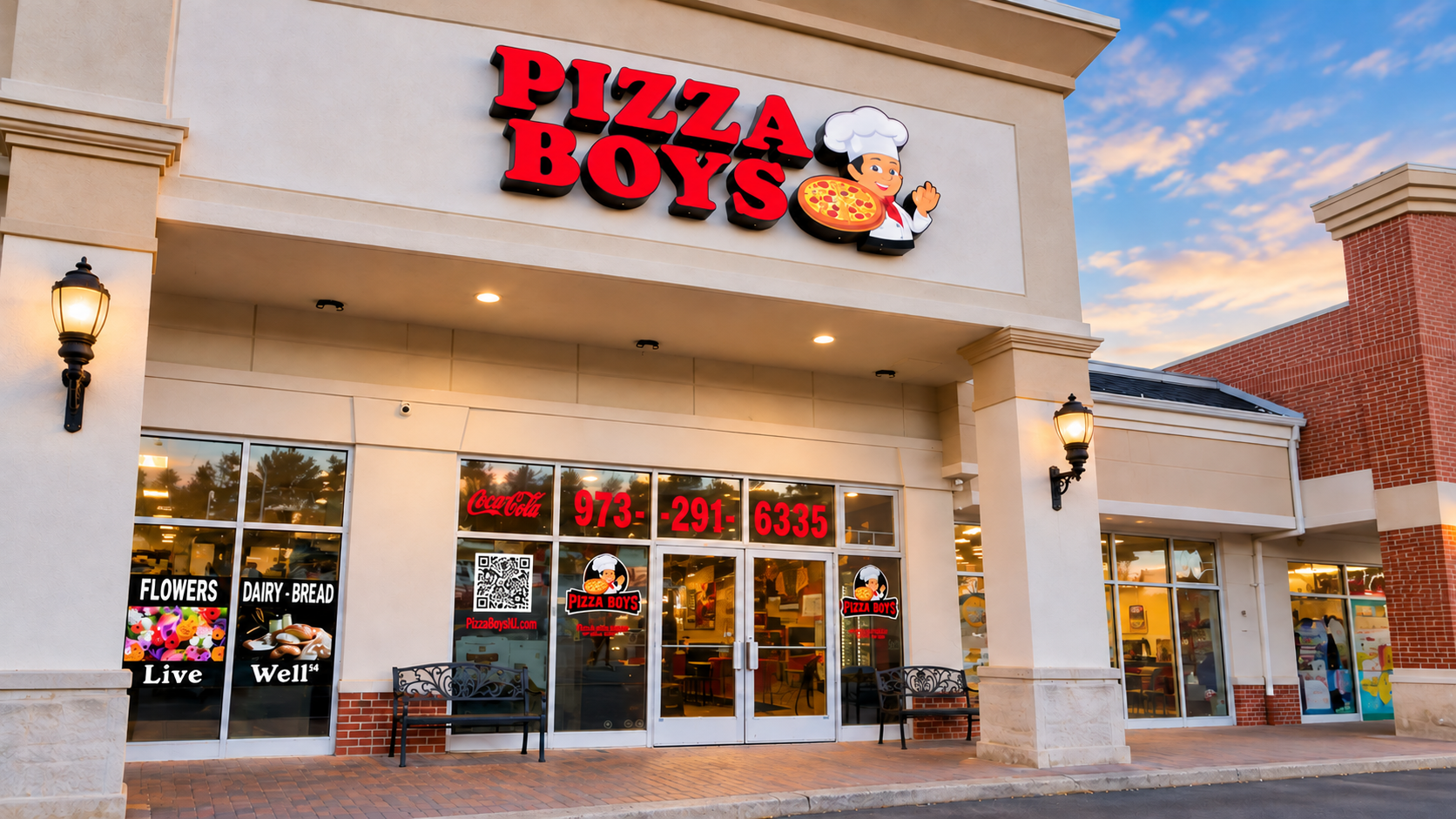 Pizza Boys storefront and entrance on Route 23 in Riverdale, NJ